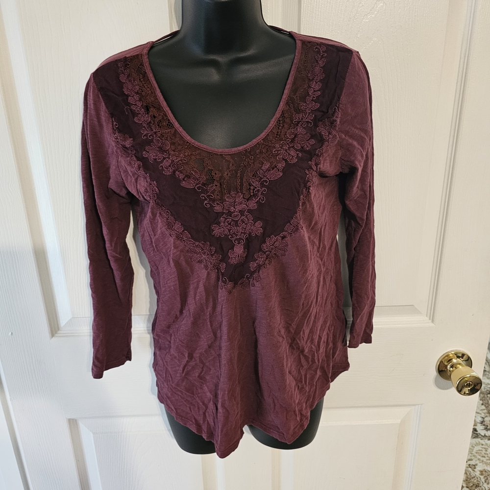 Lucky Brand Embroidered Plum Long Sleeve Top